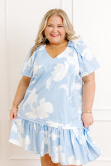 Serene Moment Floral Mini Dress in Sky Blue Curves