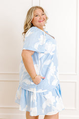Serene Moment Floral Mini Dress in Sky Blue Curves