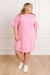 Block Party Ready Vintage Wash T-Shirt Mini Dress in Pink Curves