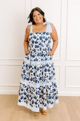 Stroll Through The Park Floral Maxi Dress in Navy Curves