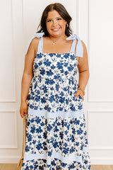 Stroll Through The Park Floral Maxi Dress in Navy Curves