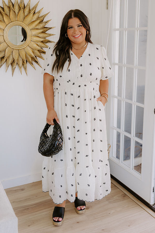 Prairie Whisper Floral Embroidered Midi Dress Curves