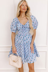Floral Haven Mini Dress in Sky Blue