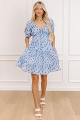 Floral Haven Mini Dress in Sky Blue