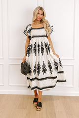 Bungalow Party Smocked Midi Dress in Cream