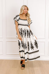 Bungalow Party Smocked Midi Dress in Cream