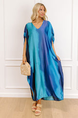 Moonlit Lagoon Satin Caftan Maxi Dress in Blue