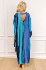 Moonlit Lagoon Satin Caftan Maxi Dress in Blue