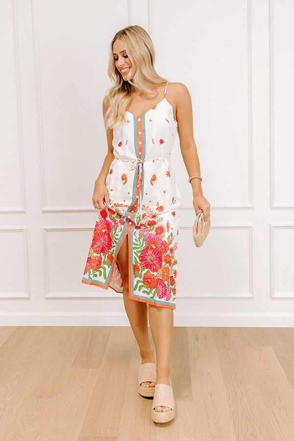 San Fran Stroll Linen-Blend Floral Midi Dress
