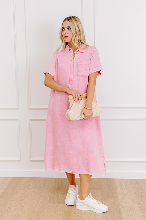 Lake Days Ahead Chambray Midi in Pink