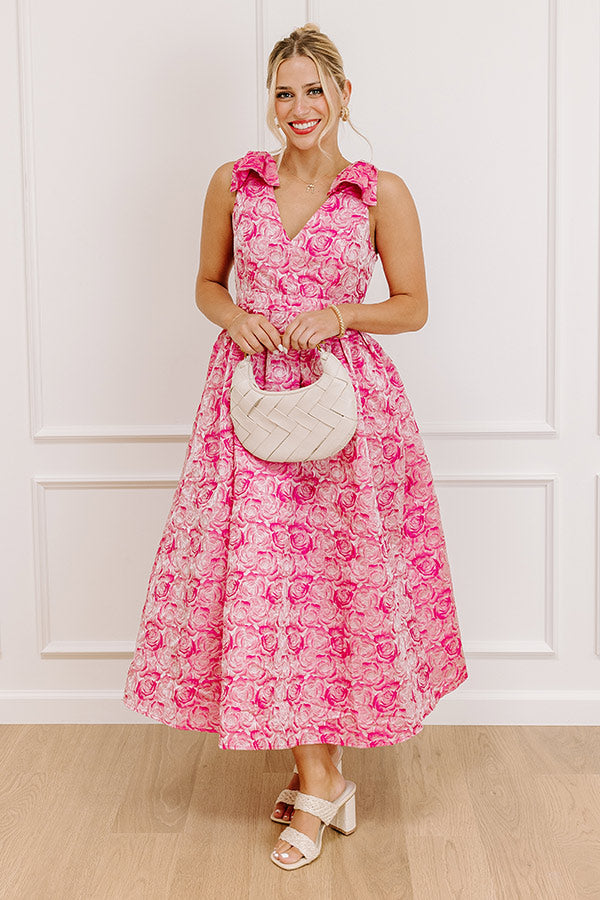 Twilight Garden Jacquard Midi Dress in Pink
