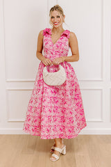 Twilight Garden Jacquard Midi Dress in Pink