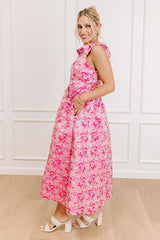 Twilight Garden Jacquard Midi Dress in Pink