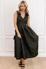 Twilight Garden Jacquard Midi Dress in Black