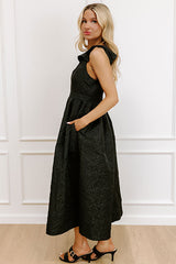 Twilight Garden Jacquard Midi Dress in Black