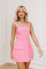 Mimosas and Macarons Linen-Blend Romper Dress in Pink