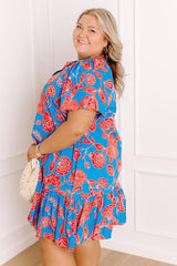 Serene Moment Floral Mini Dress in Ocean Blue Curves