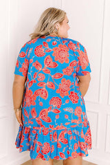 Serene Moment Floral Mini Dress in Ocean Blue Curves