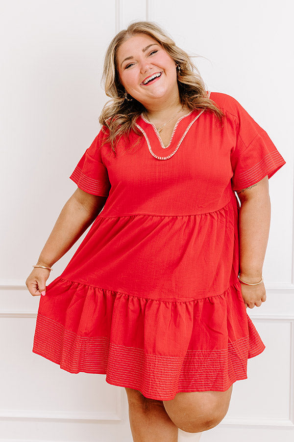 Lake Day Bliss Tiered Mini Dress in Red Curves