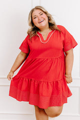 Lake Day Bliss Tiered Mini Dress in Red Curves