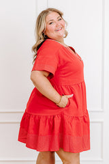 Lake Day Bliss Tiered Mini Dress in Red Curves
