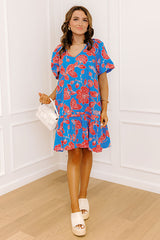Serene Moment Floral Mini Dress in Ocean Blue