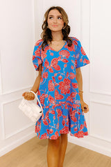 Serene Moment Floral Mini Dress in Ocean Blue