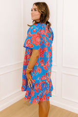 Serene Moment Floral Mini Dress in Ocean Blue