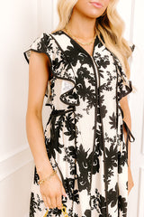 Honey And Hibiscus Floral Midi Dress in Black