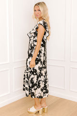 Honey And Hibiscus Floral Midi Dress in Black