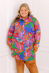 Tropic Allure Floral Button Down Mini Dress Curves
