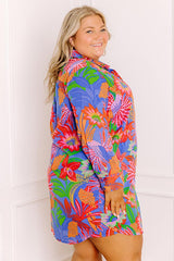 Tropic Allure Floral Button Down Mini Dress Curves