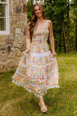 Meadow Views Smocked Floral Midi Dress