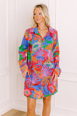 Tropic Allure Floral Button Down Mini Dress