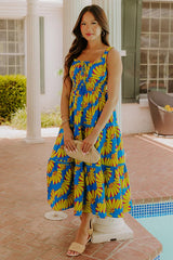 Paradise Point Floral Midi Dress in Ocean Blue