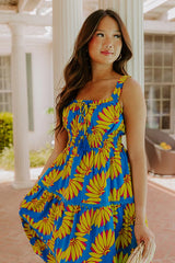 Paradise Point Floral Midi Dress in Ocean Blue