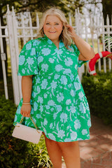 Charmed Feeling Floral Mini Dress in Green Curves