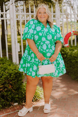 Charmed Feeling Floral Mini Dress in Green Curves