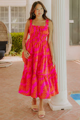 Paradise Point Floral Midi Dress in Hot Pink