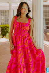Paradise Point Floral Midi Dress in Hot Pink