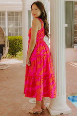 Paradise Point Floral Midi Dress in Hot Pink