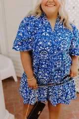 Charmed Feeling Floral Mini Dress in Royal Blue Curves