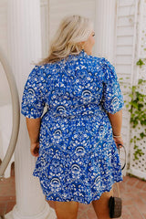 Charmed Feeling Floral Mini Dress in Royal Blue Curves