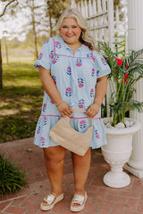 Joyful Bloom Floral Embroidered Mini Dress Curves