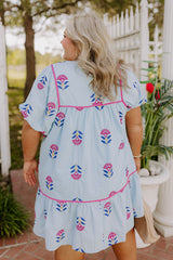 Joyful Bloom Floral Embroidered Mini Dress Curves