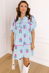 Joyful Bloom Floral Embroidered Mini Dress