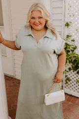 Cue The Casual T-shirt Midi Dress in Sage Curves