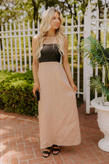 Block Street Cutie Linen Maxi Dress in Iced Latte