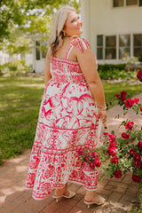 French Riviera Floral Midi Dress in Hot Pink Curves