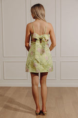 Floral Elegance Jacquard Mini Dress in Lime